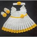 Handmade Crochet Dress Set for baby girls/Crochet Frock for baby girls/Crochet Clothes for Baby Girl/Crochet Woolen Frock/Cap and Shoes. 