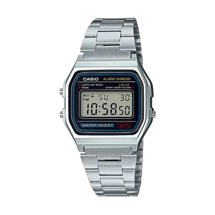 Casio General Vintage Youth Silver Tone Resin Digital Square Silver Stainless Steel Bracelet Watch-A158WA-1DF