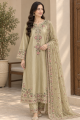 Greenish Golden Embroidered 3 Piece Silk Suit stiched. 