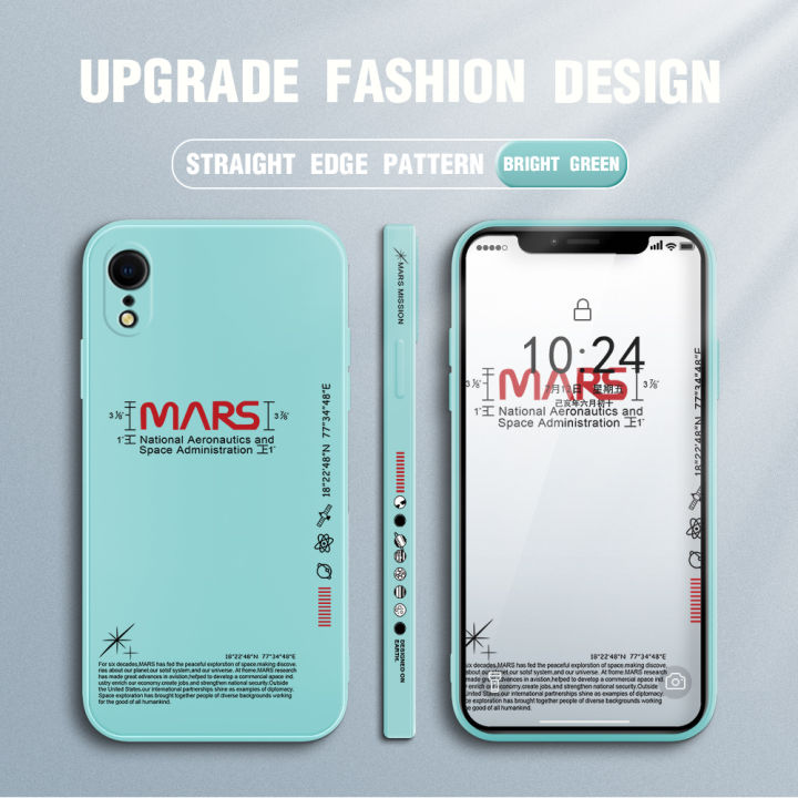 Jizetin for iPhone XR Case New NASA Design Side Design Phone Case Square Edge Pattern Liquid Silicone Cases Full Cover Camera Soft Protection Case
