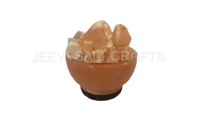 Himalayan Salt Lamp Big Bowl (with cable and bulb) Shape With Salt Chunks And Wooden Base