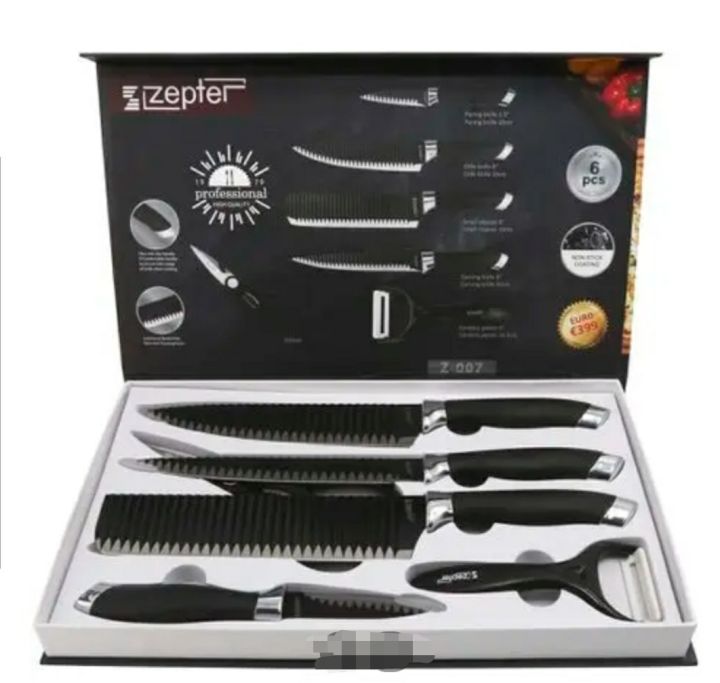 Imported Knife Set 6 Piece Zepter with Leather Handle
