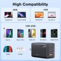 1Hora 65W GaN Fast Charger, 3-Port USB C Charger with 6.6ft Type C to C Cable, Compatible for iPhone 15/14/13/12/11,MacBook Pro/Air, iPad Pro,Galaxy S23, Laptops,Tablets, Mobile, Foldable Plug Charger Block. 