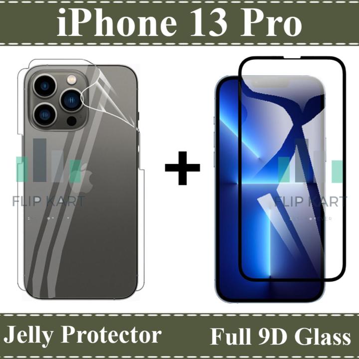 Apple iPhone 13 Pro Tempered Glass HD 9D Curved Glass Protector Edge To Edge Full Glue + Back Hydrogel Soft Film jell Protector Sheet For Apple iPhone 13 Pro