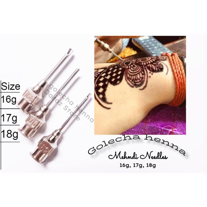 Mehndi Injection Pen Needles Pack of 3 Different Sizes Needles 16g, 17g, 18g To create Stunning Mehndi Henna Art Designs