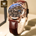 OLEVS Fashion Leather Watch for Men Waterproof Chronograph Quartz Clock Analog Men Wrist Watch - 2871. 
