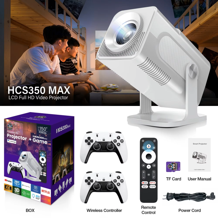HCS350%20MAX%20&%20PRO%20Game%20Combo%20Projector%20with%20Controllers%20Native%20720P%20support%204K%20Android%2011%20Wifi6%20BT5.0%20Home%20theater%20Game%20projector%20for%20home%20-%20Image%202