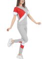 Panel Track Suit - Gym Suit For Women & Girls - Red & Grey Contrast Half Sleeves Tracksuit For Girls - Tracksuit For Girls Summer. 