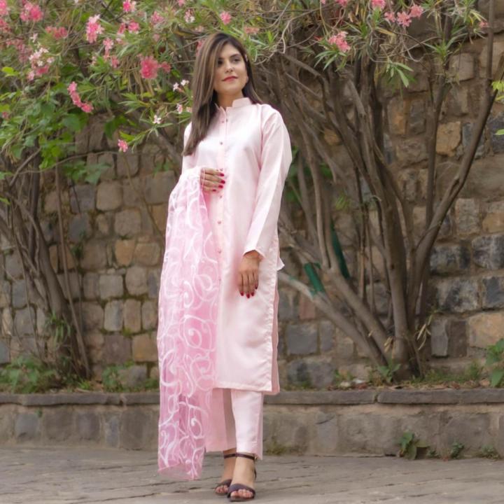 Trendy Shalwar Kameez with Organza Dupatta /  designer made stitched 3pc Ladies suit on discount/ Traditional Ladies Formal & casual wear / Shirt with Buttons & front opening