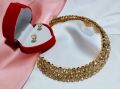 Beautiful Chokar/ necklace with tops -  Jewelry Set Necklace and earrings For Women & Young Girl - Zircon Style Gold 2 Layer Necklace Set with Studs. 