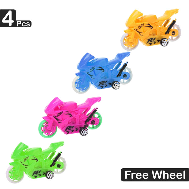 4 Pcs Bike Free Wheel Plastic Toy Set For Kids Boys Girls Motorbike Toys Car Vehicle Size 10cm 4inch
