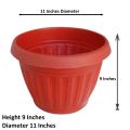 Pack of 3 Extra Large Size Plant Pots Diameter 11 Inches With Drainage Holes Outdoor And Indoor Plant Pots - Red. 