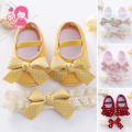 Radiant Super Soft Infant Shoes / Non-Slip Mesh Cloth Bow Retro Style/ Newborn Baby Shoes First Walkers 0-18M Anti-slip Toddler Shoes. 