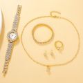 LooKeo Mall 6PCS Diamond Set watch Classy Golden Ladies Wrist Watch Women's earrings, necklaces, bracelets, ring accessories. 