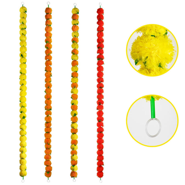 Long Strands Marigold Garland Vibrant 5 Feet Long 1.5m Length Artificial Garland Flower Garland for Wedding Decoration Pooja