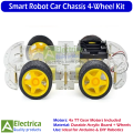 4 Wheel Smart Robot Car Chassis Kit with Motors, Wheels, Screws & Acrylic Board for Arduino, Robotics, DIY Projects, and Students Learning by Electrica. 