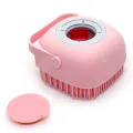 Silicone Bath Body Brush Scrubber with Liquid Soap Gel Shampoo Dispenser| Silicone Grooming Massage Brush| Dry Skin Spa Exfoliating Body Brush| Back Scrubs Bristle Comb Shower Brush| Soft Silicone Sponge Body Scrubber for Adults Kids Babies Pets Cat Dog. 