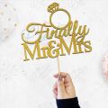 Finally Mr & Mrs Cake Topper for Cake Decoration, Bridal Shower, Wedding & Engagement Party Celebration Toppers in Gold. 