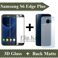 Samsung Galaxy S6 Edge Plus Complete Black 3D Tempered Glass Screen Protector + Back Matte Protector Soft Skin Sheet Film Protection. 