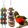 Bird Wood Chew Toy，2-Pcs Parrot Hanging Wooden Blocks Cage Grinding Bead Toy for Budgies Parakeet Cockatiel Conure Lovebirds.. 