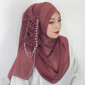 Fancy Hijabs Beaded Tassel Hijab For Girls Solid Color Arab Women Shiny Soft Easy to Wear Turkish Head Wrap Scarf. 