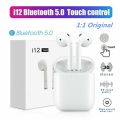 i12 tws Wireless Twins Bluetooth Earbuds Original I12 Airpods_ Headset with Silicon Cover&Hook BluetoothV5.0 Earphone Touch Sensor True Stereo 10m Transmission Built in Mic Earbuds with Charging Case Sport Headset for all Bluetooth Smart devices etc-White. 