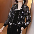 Bingirl Women Coat Patchwork Round Neck Long Sleeve Zipper Jackets Fashion Printed Sun Protection Clothes. 