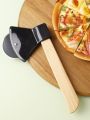 Axe Pizza Cutter with Bamboo Handle and Sharp Rotating Blade, Stainless Steel Wheel Pizza Cutter, Hammer Shaped Slice Pizza Cutter. 