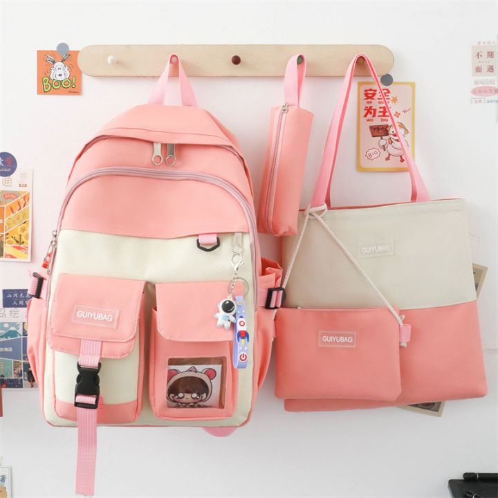 4pcs kawai Cute Aesthetic Backpack Set Large Kawaii Japanese Style College Laptop Bookbag Preppy Backpack