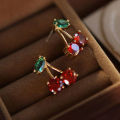 Cherry Stud Earrings Delicate Red Cute Leaf Stud Earrings Pierced Dangling Dangle Earrings for Party Prom Birthday Wedding. 