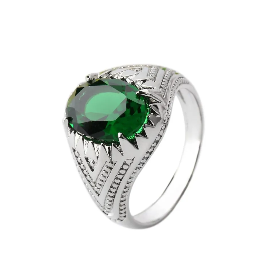 Fashion Cool Oval Emerald Green Rhinestone Alloy Finger Ring Men