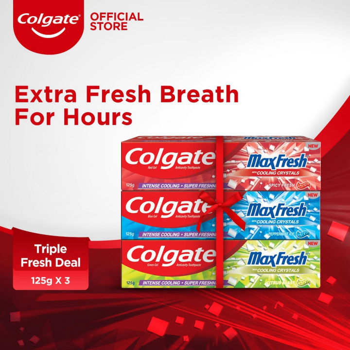 Triple Fresh Deal - Colgate MaxFresh Spicy Fresh + Peppermint Ice + Citrus Blast 125g x 3