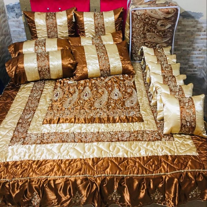 Silk Razai Set (14 Pcs) | Bridal Quilt set | Bridal Quilt and Warmer Set