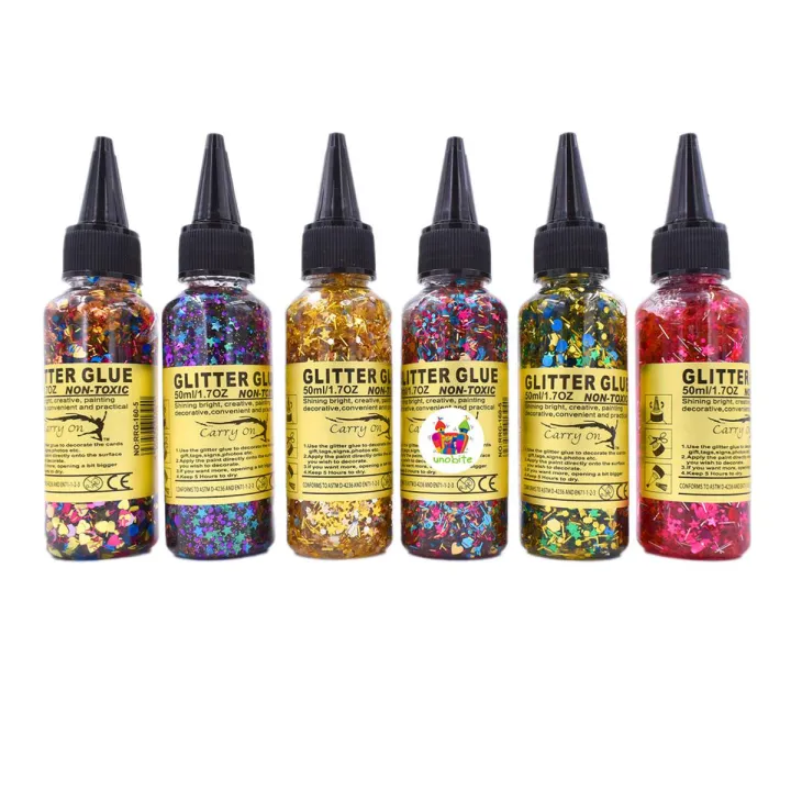 Washable Non-Toxic Glitter Glue for Art and Craft Decoration on Paper Card & Fabric (Pack of 6)