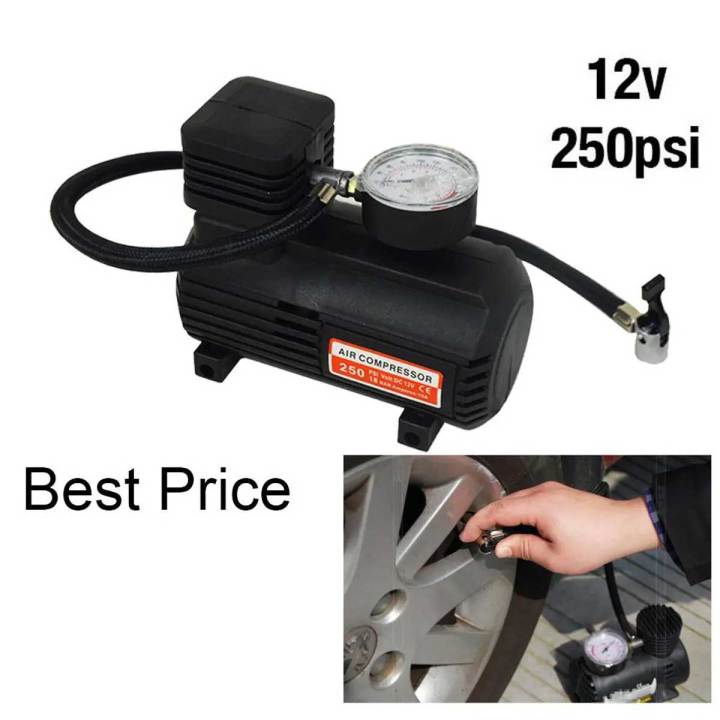 Imported Portable 12 volt Electric Car Air Compressor Car Air Pump Car Tire Air Inflator Car Tyre Air Inflator Pump Compressor Electric Air Blower Toolkit Tool Kit Tyre Tire Air Pressure Gauge Car Gadgets Accessories