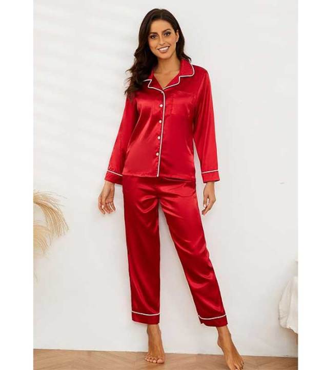 Women’s Silk Satin Nightwear Set – Multiple Colors | Luxury Sleepwear Satin Nightwear, Women’s Silk Pajamas, Pink Nightwear Set, Green Satin Pajamas, Red Luxury Sleepwear, Mehroon Nightwear, Grey Silk Pajamas, Black Satin Sleepwear, Comfortable Night Suit