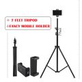 7feet Aluminium Tripod Stand Adjustable Portable With Mobile Holder for Mobile Phone & DSLR Camera -Black. 