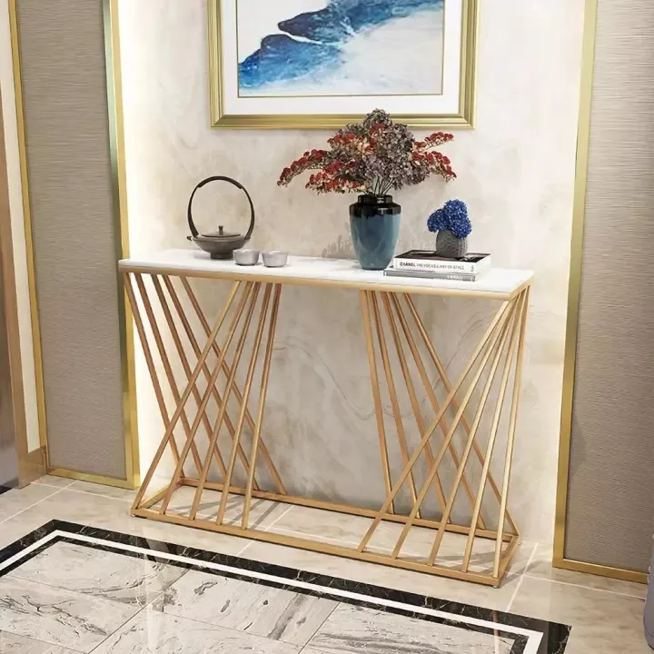 48"%20Modern%20Narrow%20Console%20Table%20Rectangular%20Metal%20in%20Gold%20-%20Image%203