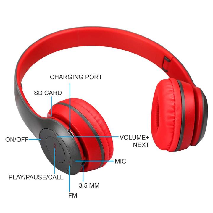 P47 Wireless  Red Bluetooth Foldable Headset With Microphone FOR All cell phones and laptop used