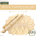 Table Mat 3PC Set Placemat Coaster Dressing Table side table Centre Table  Golden  16"x 32" - QS Bedding. 