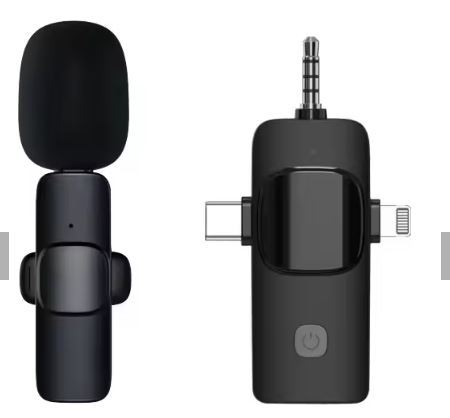 3-in-1 Wireless Lavalier Mic – Works with Type-C, Lightning & 3.5mm on iPhone, Android & Camera
