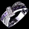 Women's Fashion 925 Sterling Silver Purple Ring Zircon Wedding Bague Jewelry. 