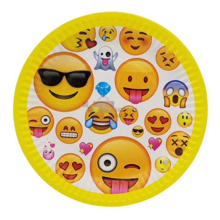 Emoji Face Plate - 7 Inch - Emoji Themed Party - Yellow - Unisex - Pack Of 10