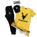 Markhor printed half selvees track suit for men(t-shirt+trouser)-yellow - Pack of 2 - T shirt for Men - Trouser for Men. 