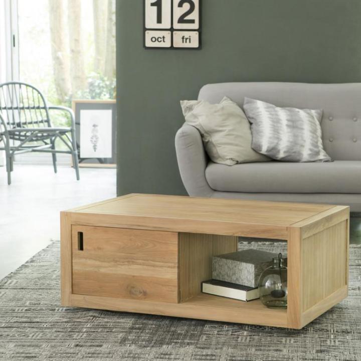 ADAM TEAK COFFEE TABLE 100X60 Functional and elegant Sliding doors Natural Ready assembled