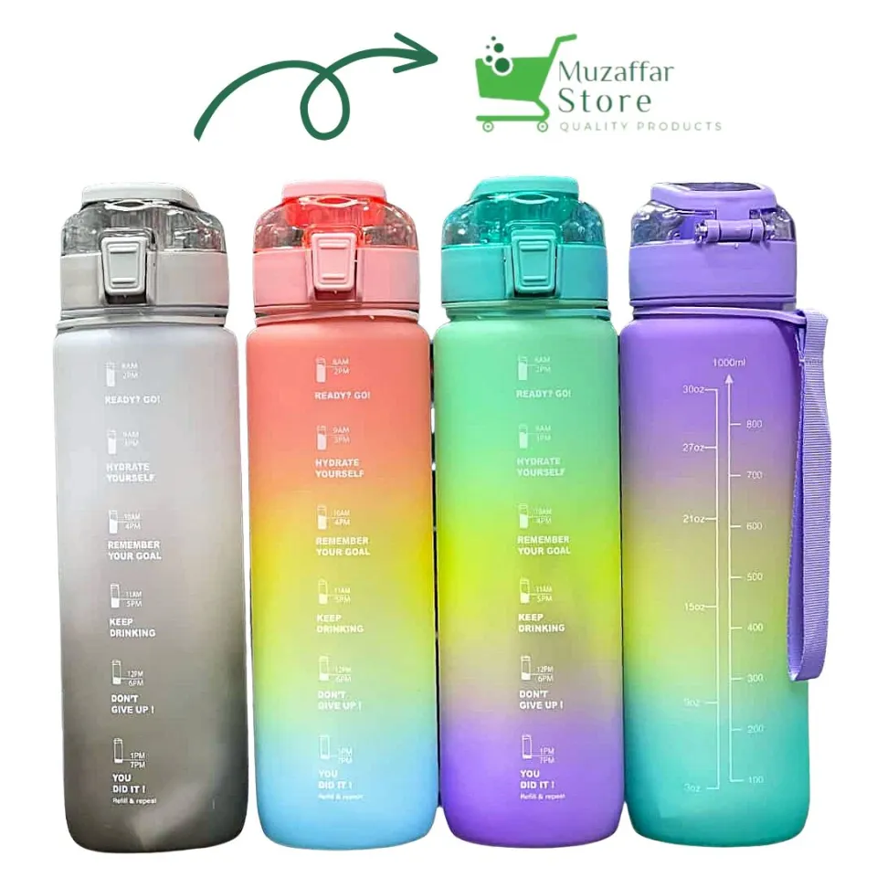 1000ml Water Bottle with Time Marker to Drink Motivational Water