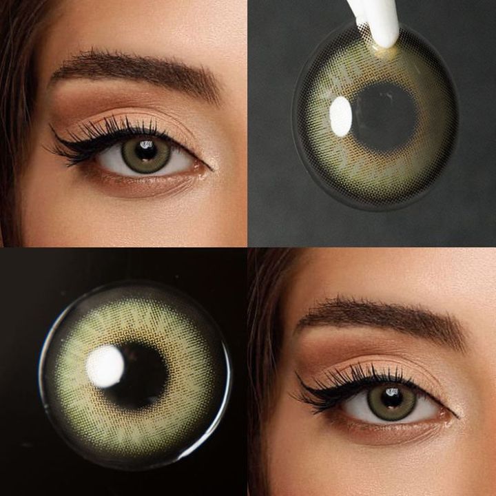 COLOUR NAME : OLIVE GREEN Color lens Eye Contact Lenses With Container + free water kit / disposable lenses / lense, eye lense / color lense / eye lenses for girls (FAA)