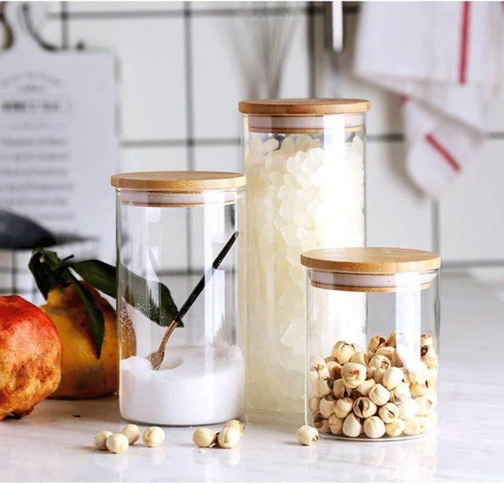 Glass Storage Jars with Bamboo Lids (Set of 3) – Clear Kitchen ...