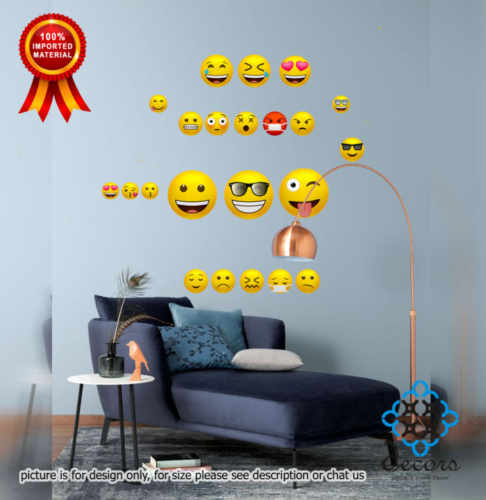 Decors- Cute Emoji Cartoon Expression Style self adhesive wall sticker , decal, vinyl set  -size -3 to 6 inches 22 emojis - for kids , children , girls, boys, cupboard cabinet, room, walls, home decoration