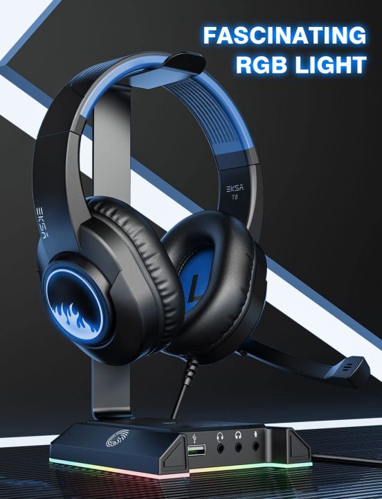 Eksa T8 Ps4 Gaming Wired Over Ear Headphones With Mic With Noise Canceling, Pc With Surround Stereo Sound, Led Light For Ps4, Pc, Laptop